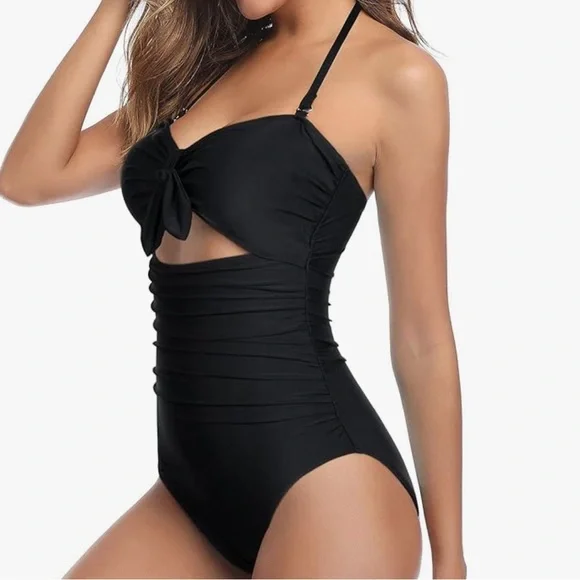 Tempt Me Cutout One Piece Tummy Control High Waisted Halter swimsuit - Picture 3 of 6